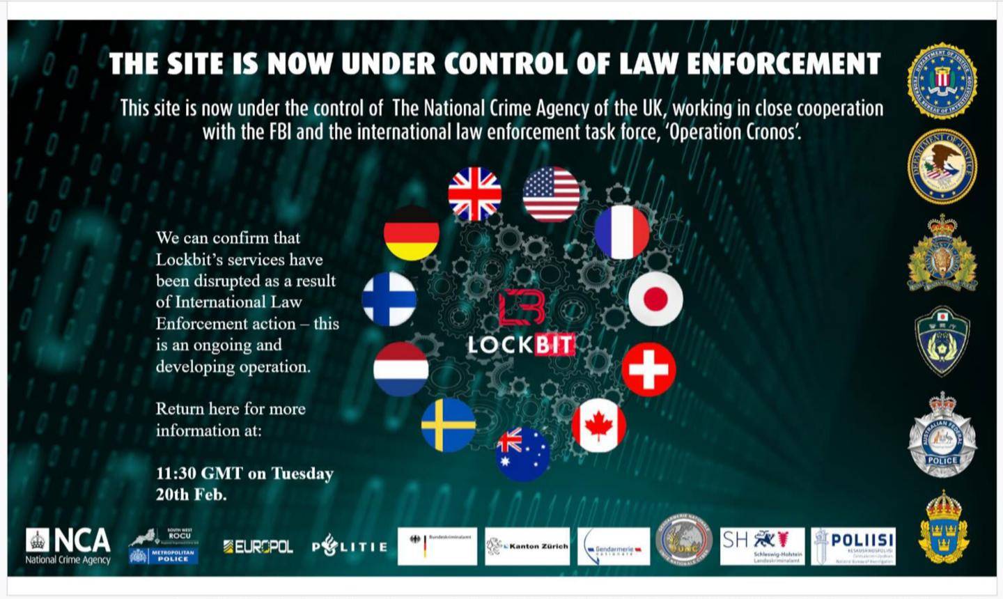 恶终有报：11 国执法部门联手打击关停 LockBit 黑客组织网站